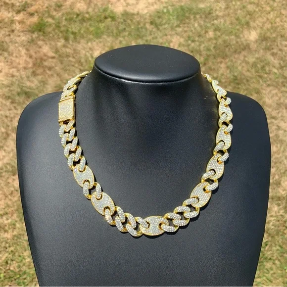 14k Gold Plated Iced Figaro Cuban Link Chains 13mm 18” 20” Iced out Premium